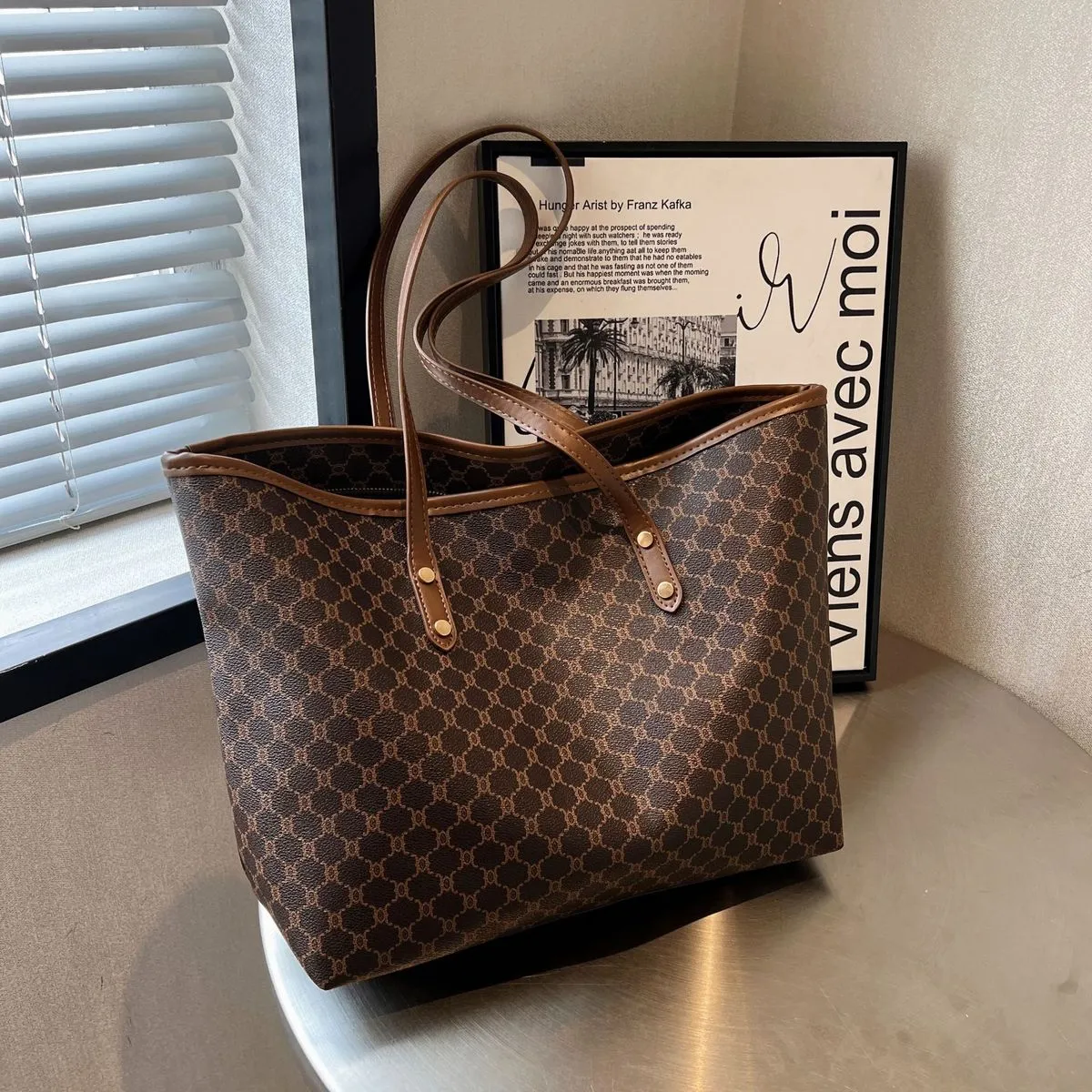 Women Fashion Casual Large Capacity PU Tote Shoulder Bag with Zipper