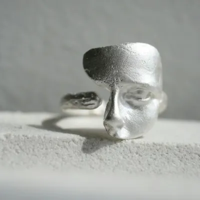 Women Fashion White Mask Handmade Copper Ring