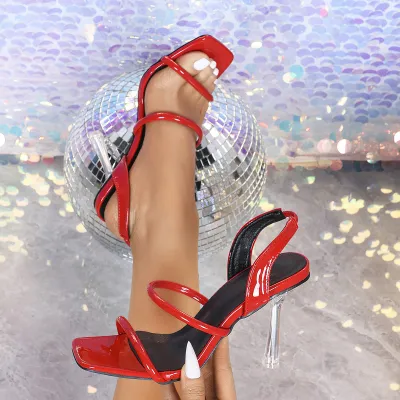 Women Fashion Solid Color Patent Leather Simple Square Toe High Heel Shoes