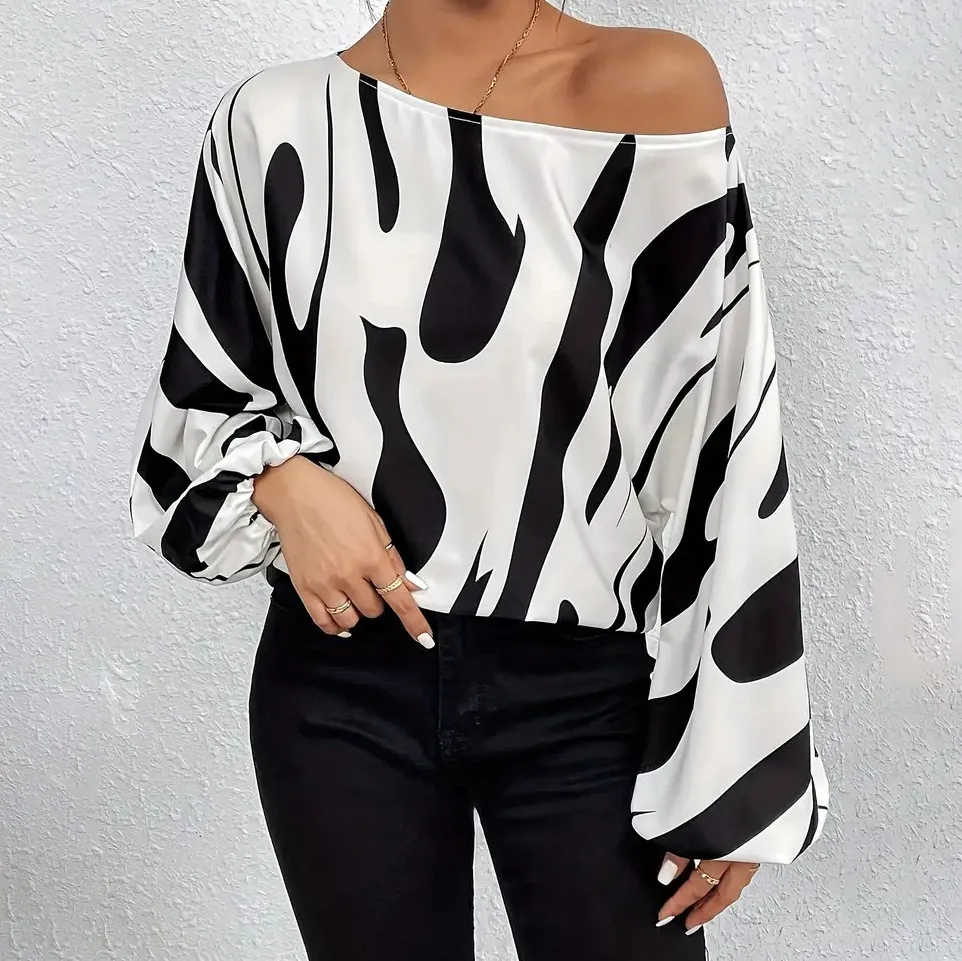 Women Casual Geometric Print Long-Sleeve Loose Blouse