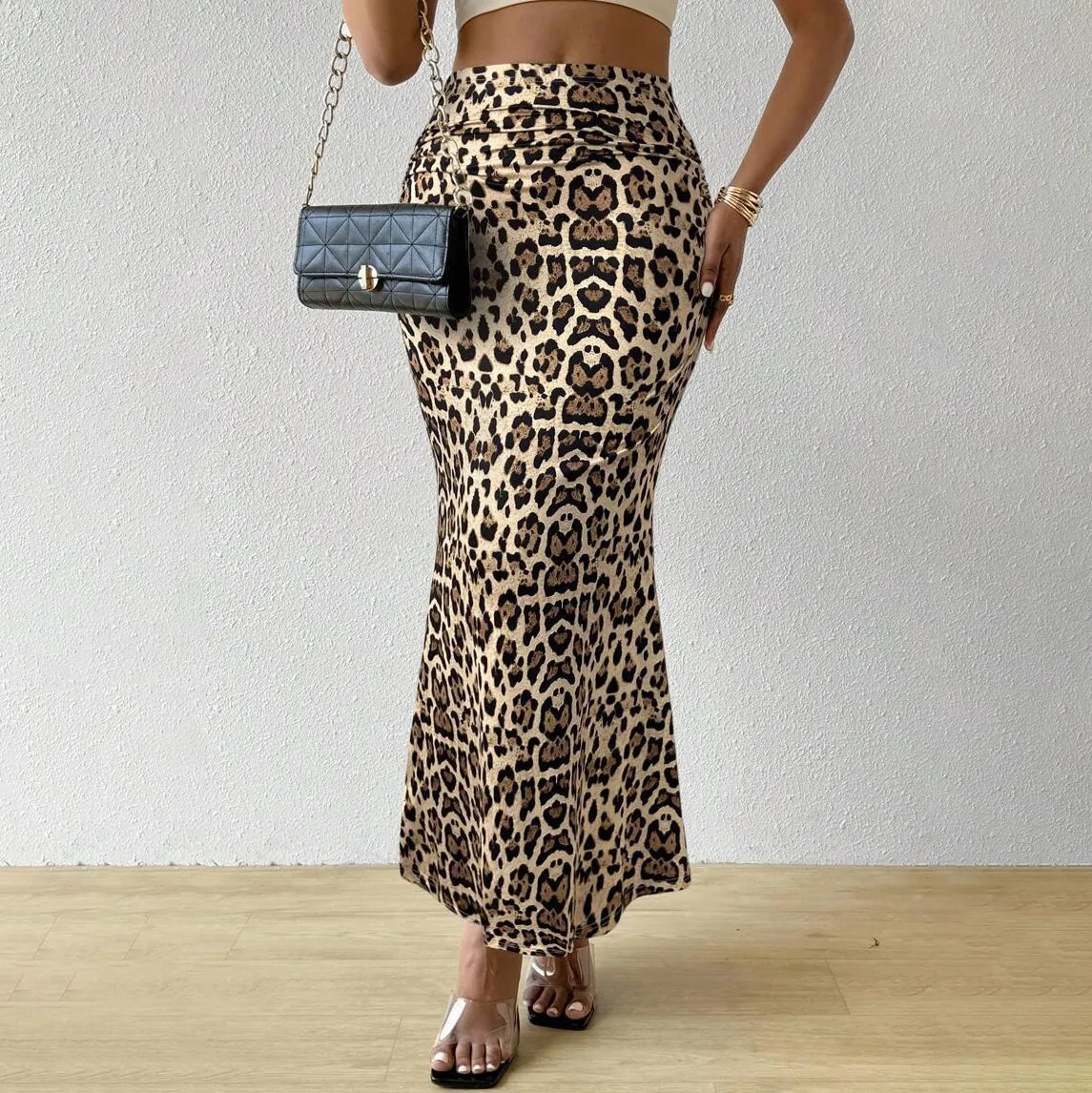 Women Fashion Sexy Leopard Pattern Tight High Waist Fishtail Skirt