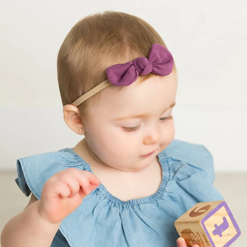Kids Cute Solid Color Cloth Bow Headband Hair Accessories