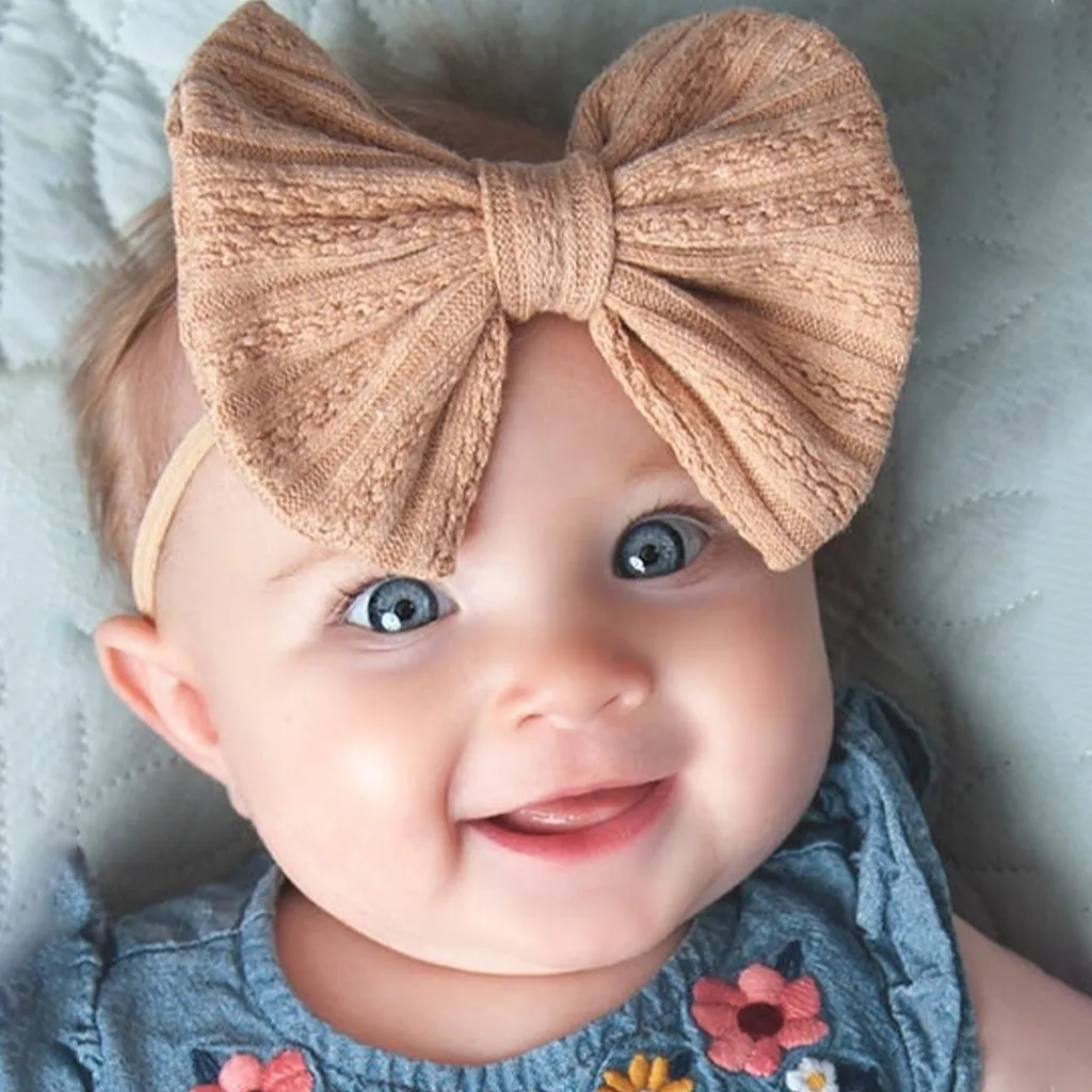 Kids Cute Solid Color Stripe Bow Headband Cloth Children's