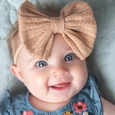 Kids Cute Solid Color Stripe Bow Headband