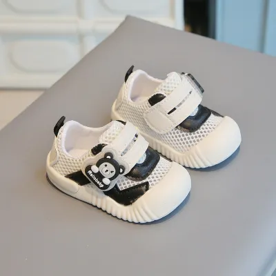 Kids Boys Cute Cartoon Bear Velcro Mesh Cover Toe Sneakers