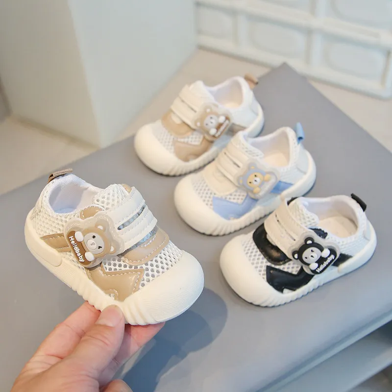 Kids Boys Cute Cartoon Bear Velcro Mesh Cover Toe Sneakers