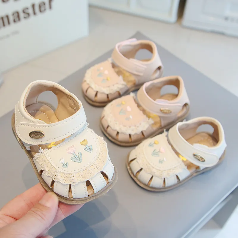 Kids Girls Cute Flower Velcro Casual Flat Sandals