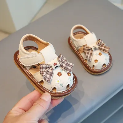 Kids Girls Casual Cute Bow Velcro Flat Sandals PVC Summer