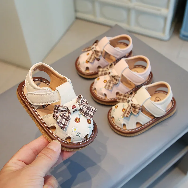 Kids Girls Casual Cute Bow Velcro Flat Sandals PVC Summer