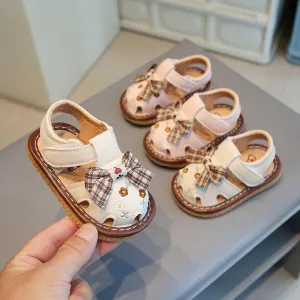 Kids Girls Casual Cute Bow Velcro Flat Sandals PVC Summer