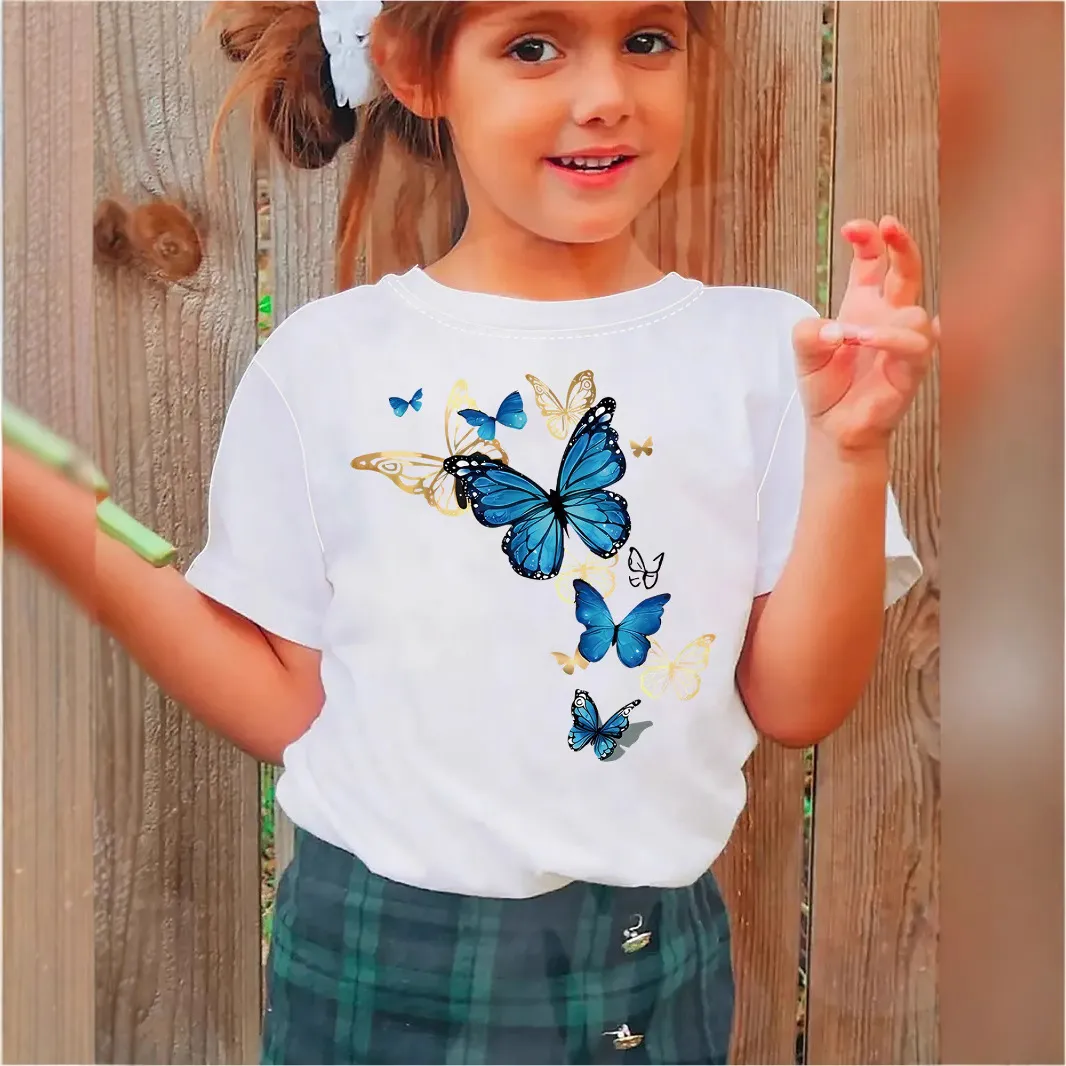 Kids Toddler Girls Casual Butterfly Print Short Sleeve T-Shirt