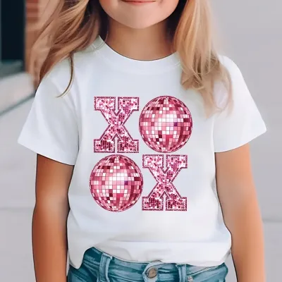 Kids Toddler Girls Casual Alphabet Print Short Sleeve Round Neck T-Shirt 95% Polyester 5% Spandex