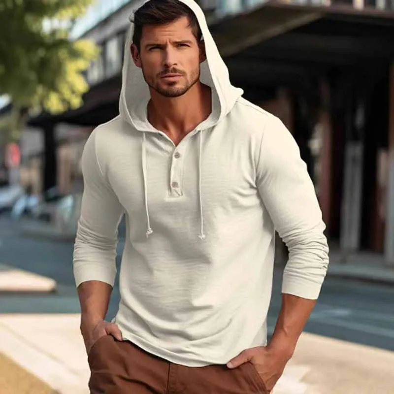 Men's Casual Sport Solid Color Long Sleeve Pullover Hoodie Cotton Blend