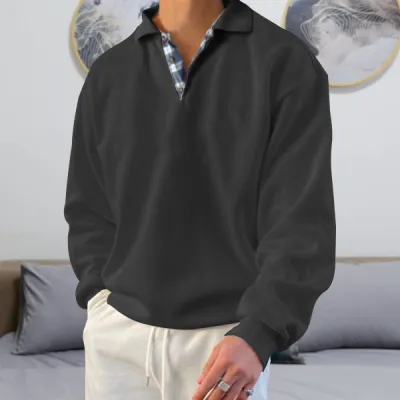 Men Casual Sport Plus Size Long Sleeve Lapel Sweatshirt