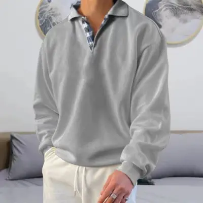 Men Casual Sport Plus Size Long Sleeve Lapel Sweatshirt