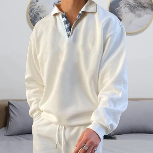 Men Casual Sport Plus Size Long Sleeve Lapel Sweatshirt