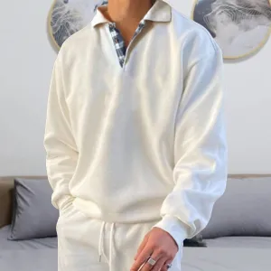 Men Casual Sport Plus Size Long Sleeve Lapel Sweatshirt