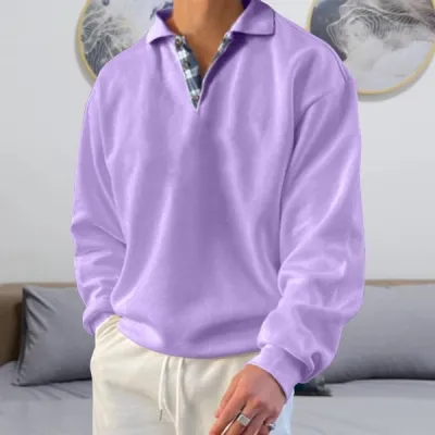 Men Casual Sport Plus Size Long Sleeve Lapel Sweatshirt
