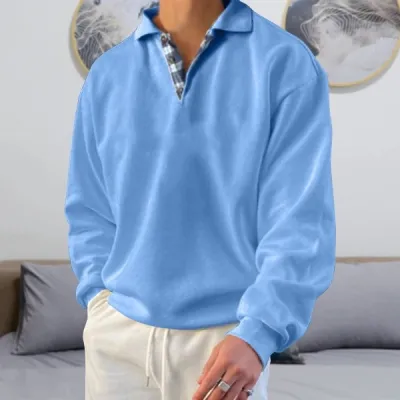 Men Casual Sport Plus Size Long Sleeve Lapel Sweatshirt