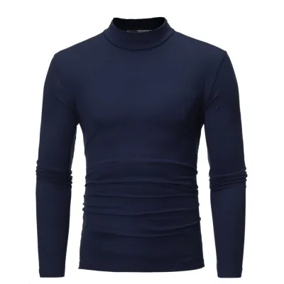 Men Casual Solid Color Long Sleeve Turtle Neck Pullover T-Shirt