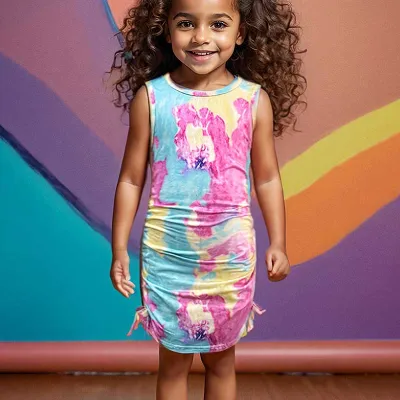 Wholesale Kids Toddler Girls Cute Cartoon Stripe Short Sleeve Dress