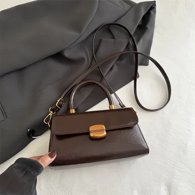 Retro Elegant Solid PU Shoulder Handbag Small Square Bag