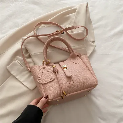 Fashionable Large Capacity Shoulder Bucket Bag PU Solid Color Urban
