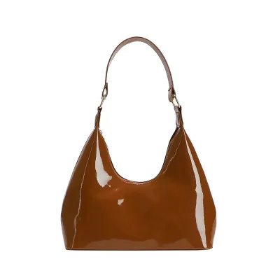 Simple Solid Color Retro Bright Underarm Shoulder Bag