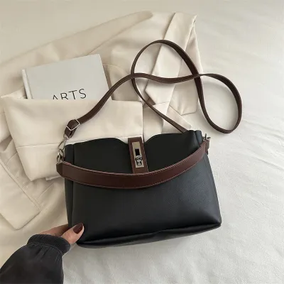Vintage Solid Color Large Capacity Shoulder Bucket Bag