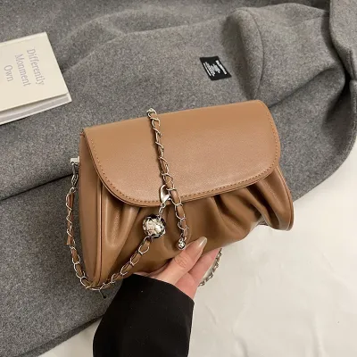 Girl's Solid Color Pleated Chain Shoulder Bag PU Street Trend
