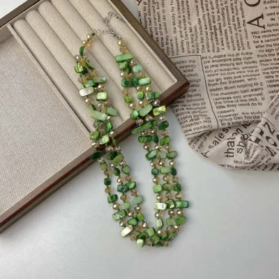 Women Summer Fashion 3-Layer Shell Crystal Beaded Necklace