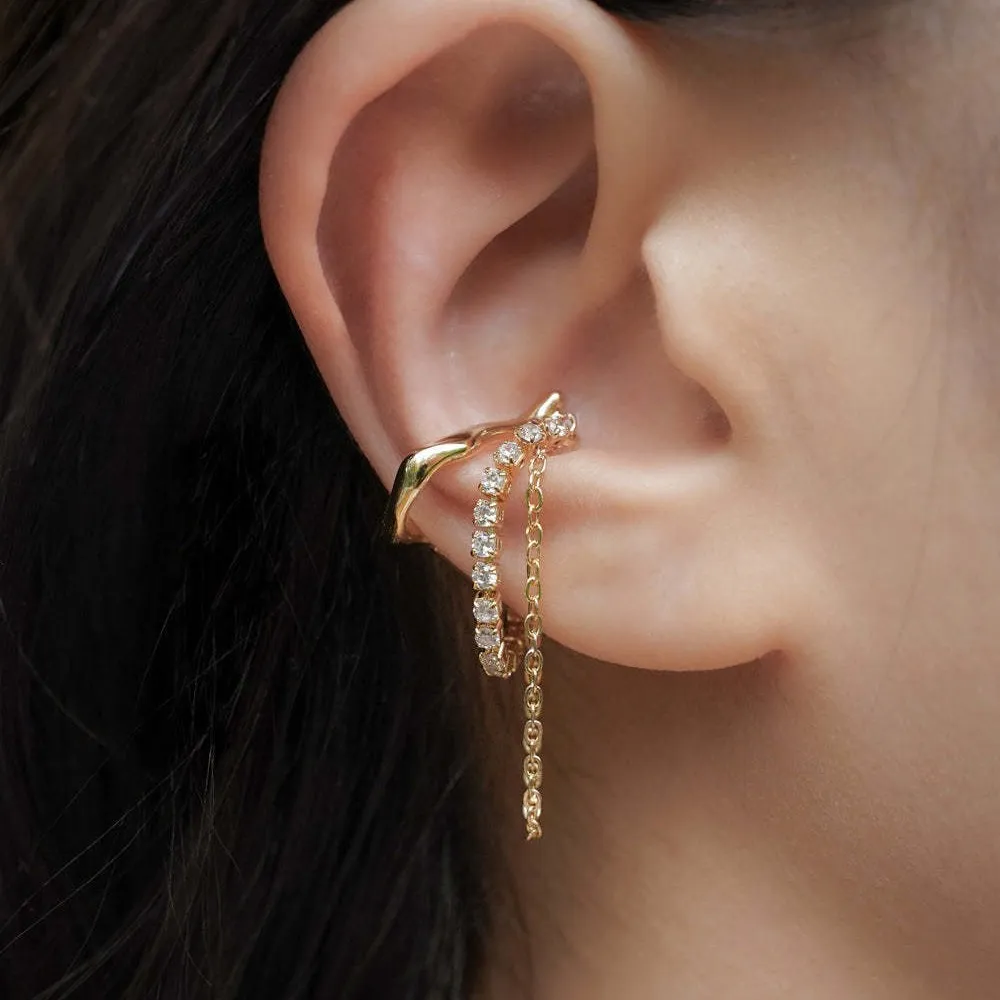 18K Gold Zircon Geometric Tassel Ear Clip Ear Cuff