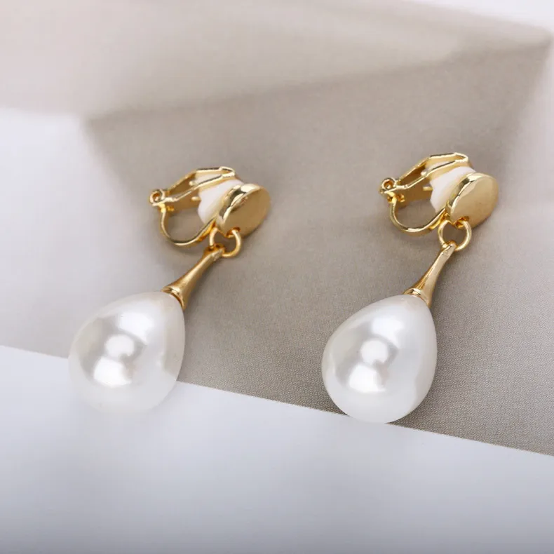 Women Simple Elegant Pearl Ear Clip Drop Shape Personality Trend