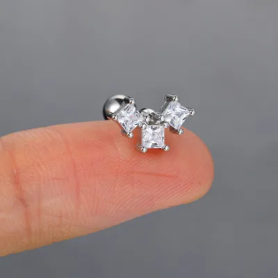 Zircon Piercing Heart-Shaped Titanium Steel Ear Bone Nail Butterfly Earring 1pc