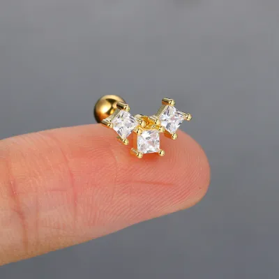 Zircon Piercing Heart-Shaped Titanium Steel Ear Bone Nail Butterfly Earring 1pc
