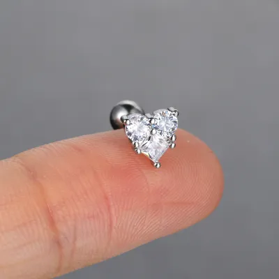 Zircon Piercing Heart-Shaped Titanium Steel Ear Bone Nail Butterfly Earring 1pc