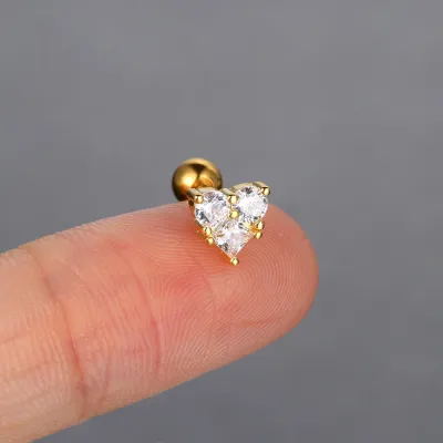 Zircon Piercing Heart-Shaped Titanium Steel Ear Bone Nail Butterfly Earring 1pc