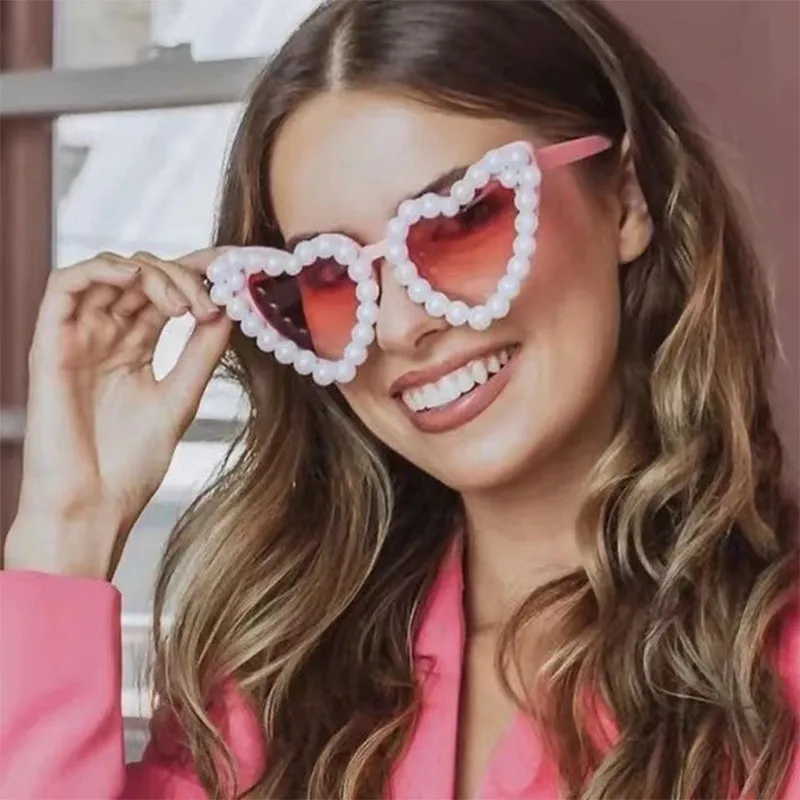 Women Fashion Pearl Heart Sunglasses