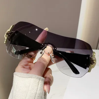 Y2K Frameless One-Piece Sunglasses Resin Lens Square Plastic Frame Fashion