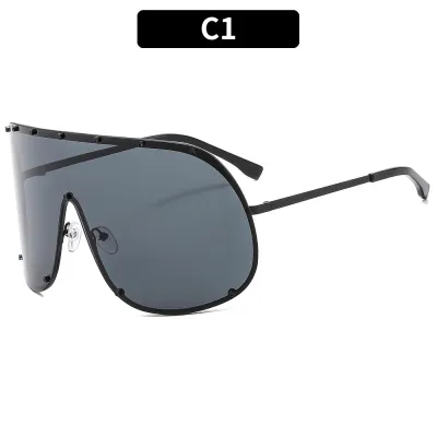 Fashion Large Frame Sunglasses Metal Oval Box PC Lens