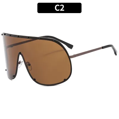 Fashion Large Frame Sunglasses Metal Oval Box PC Lens