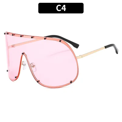 Fashion Large Frame Sunglasses Metal Oval Box PC Lens