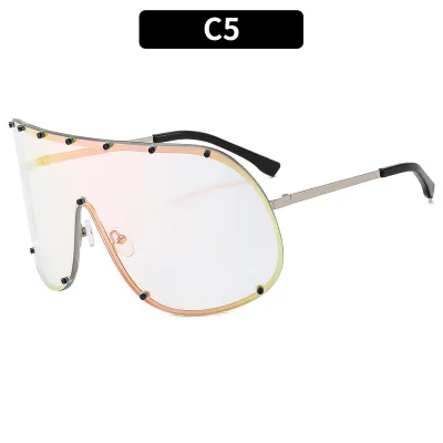 Fashion Large Frame Sunglasses Metal Oval Box PC Lens