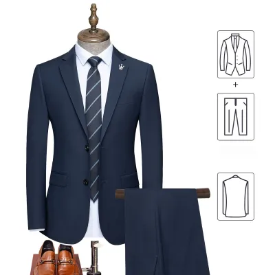 Men Fashion Casual Professional Blazer Slim Fit Long-Sleeve Two-Piece Set