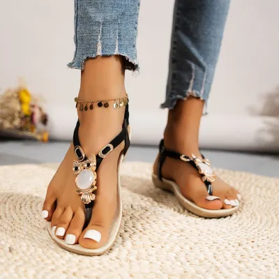 Bohemian Fashion Owl Beaded Flat Sandals