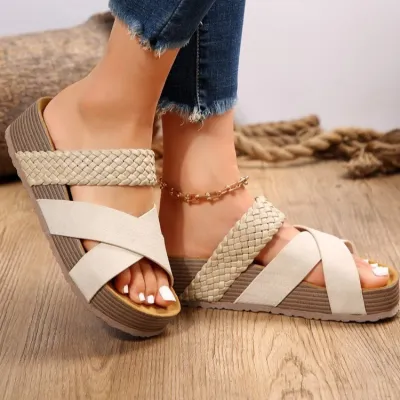Plus Size Retro Casual Platform Slippers with Microfiber Upper