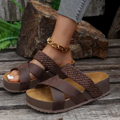 Plus Size Retro Casual Platform Slippers with Microfiber Upper