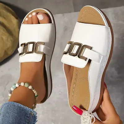 Plus Size Women Casual Platform Peep Toe PVC Slippers