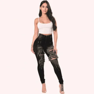 Women Ripped Skinny Jeans High Waist Denim