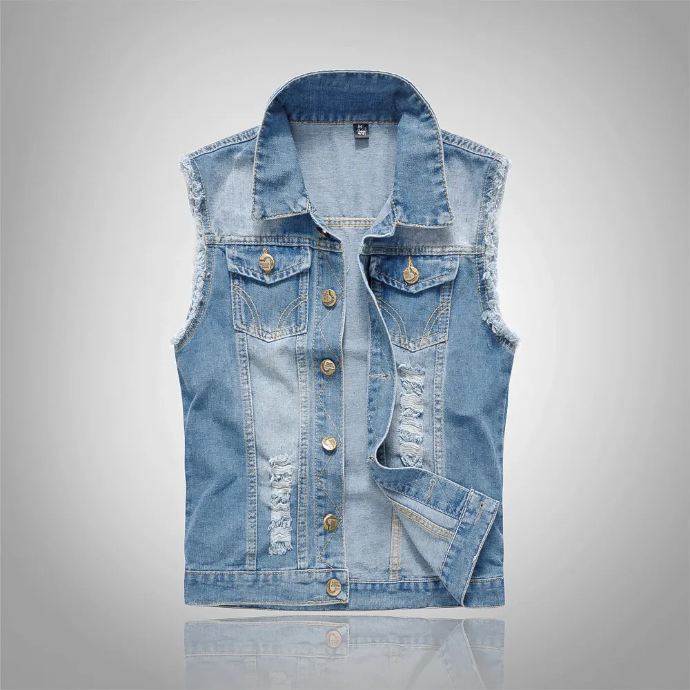 Plus Size Slim-Fit Men Denim Vest Cardigan Coat
